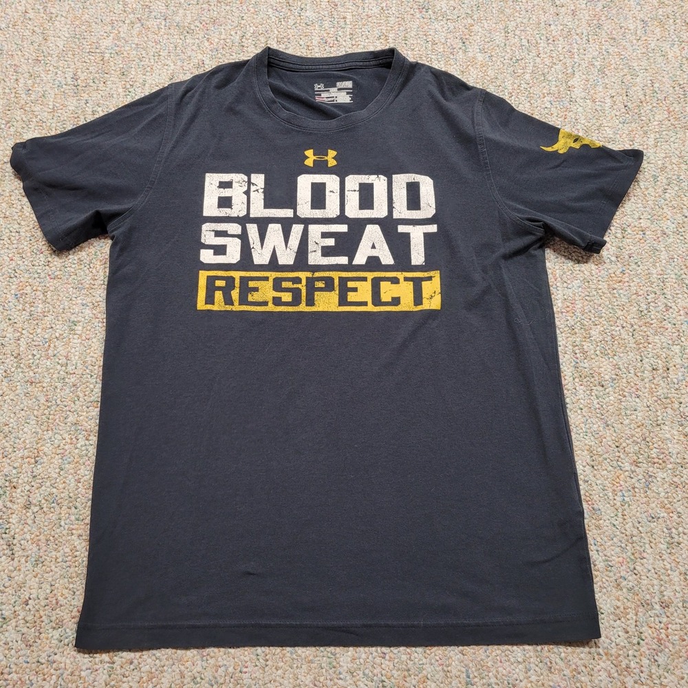 Under Armour Project Rock Shirt Mens Small Black Blood Sweat Respect Graphic